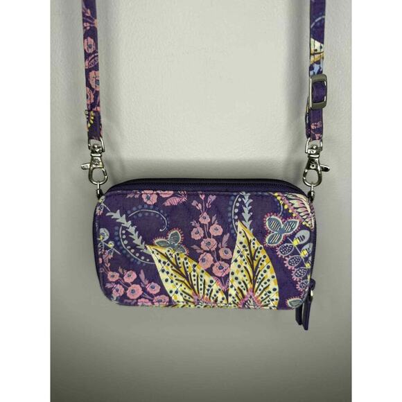 NWT Vera Bradley All in One Quilted Crossbody for Iphone 6 Batik Leaves Purple - Picture 3 of 9